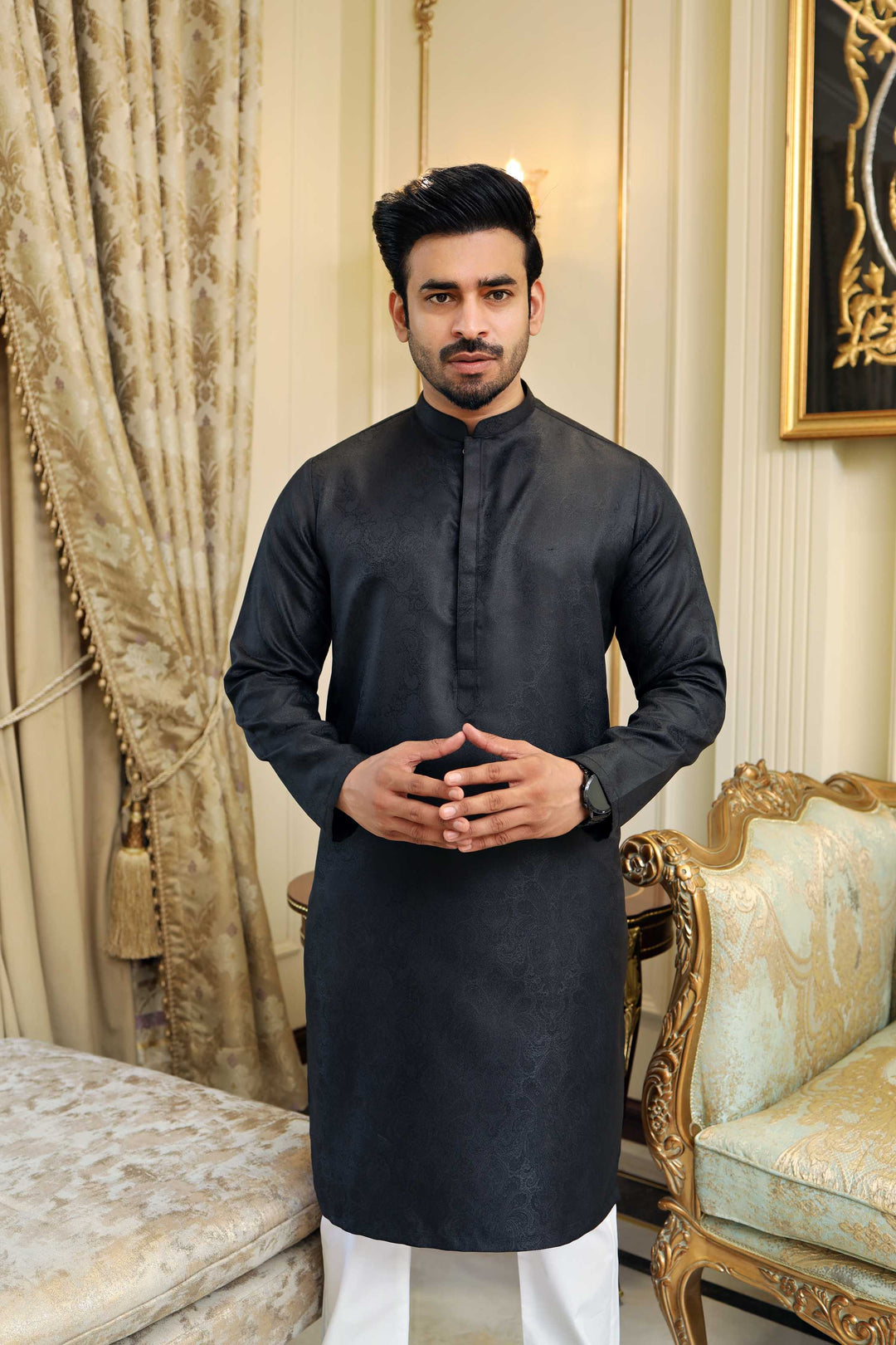 Premium Formal jamawar fabric Black kurta