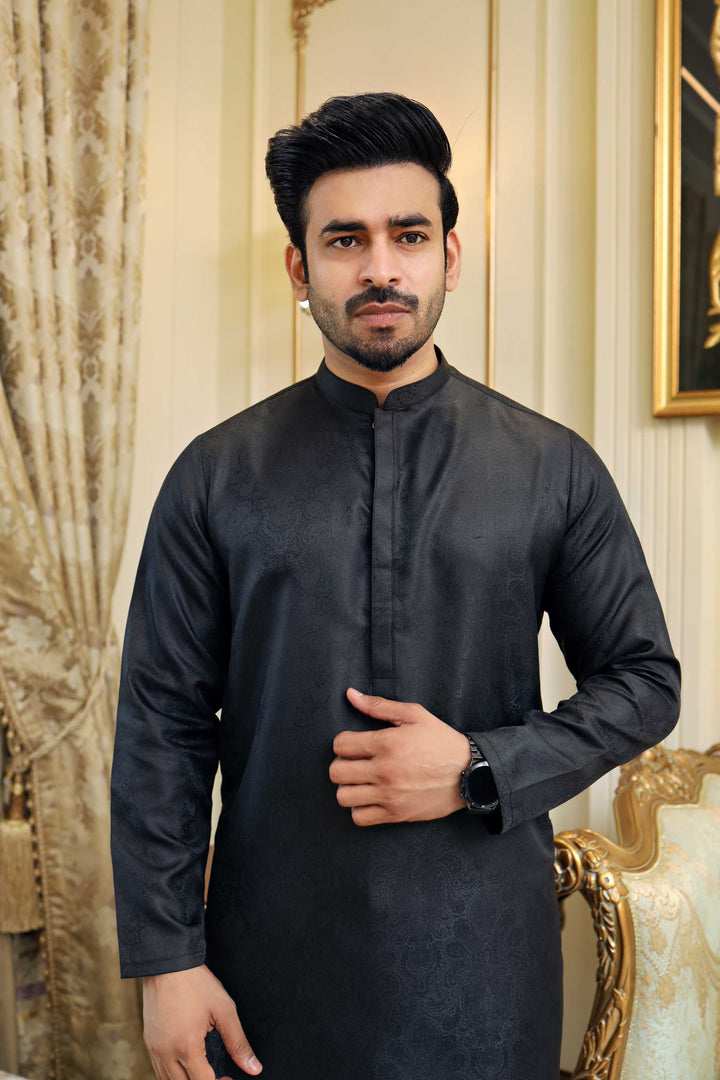 Premium Formal jamawar fabric Black kurta