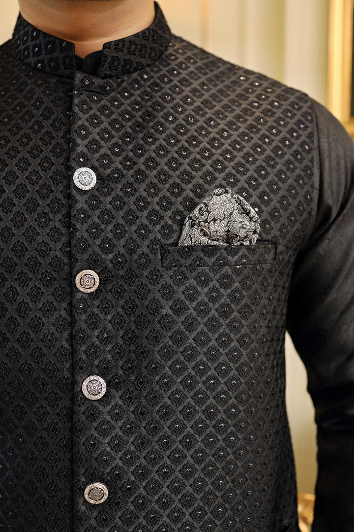 Premium Black waistcoat Jamawar Fabric