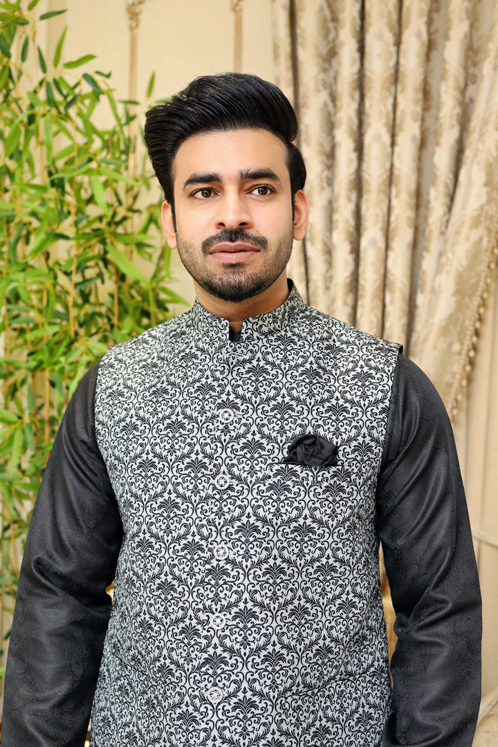 Premium Grey waistcoat Jamawar Fabric