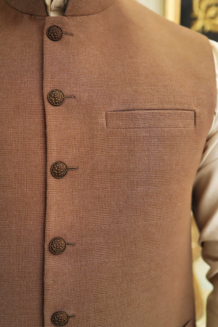 Premium Brown Waistcoat Wool Fabric