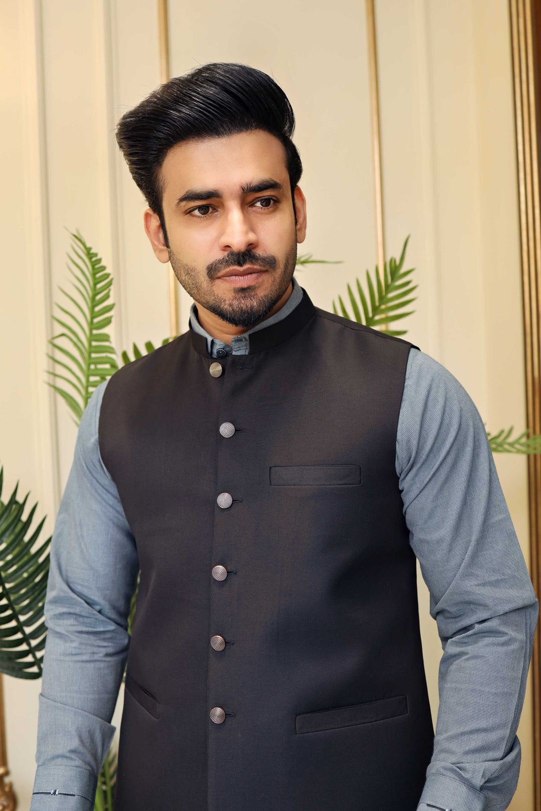 Premium Black Waistcoat Blended Suiting Fabric