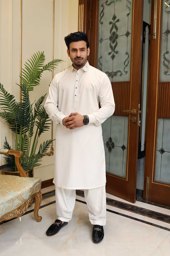 Premium Off White Kameez Shalwar Blended Fabric