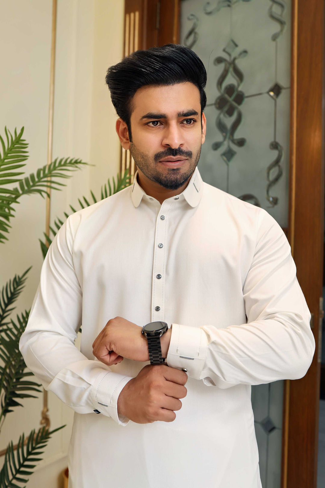 Premium Off White Kameez Shalwar Blended Fabric