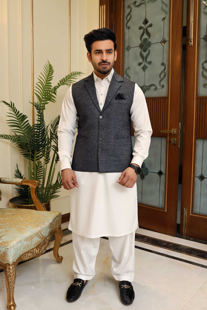 Premium Black Waistcoat Wool Fabric