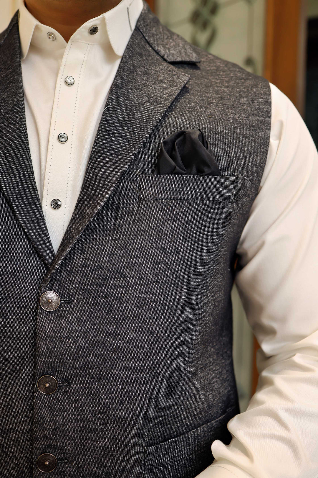 Premium Black Waistcoat Wool Fabric