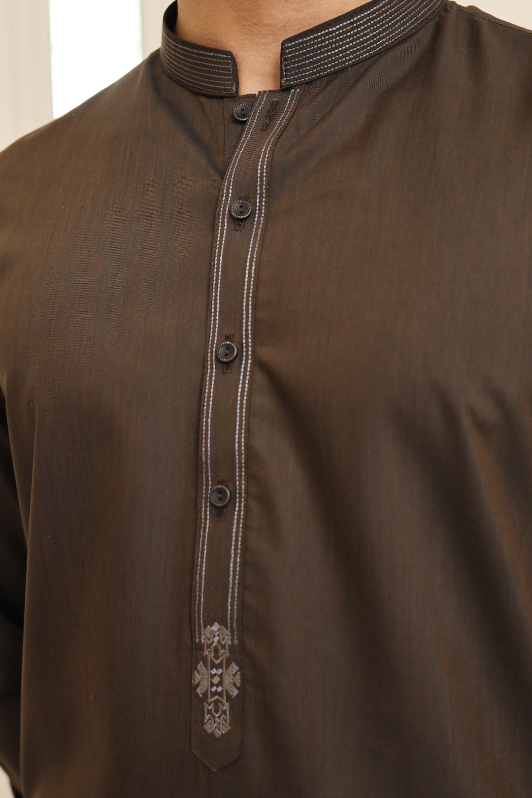 Men Premium Embroidered  Kameez Shalwar Brown