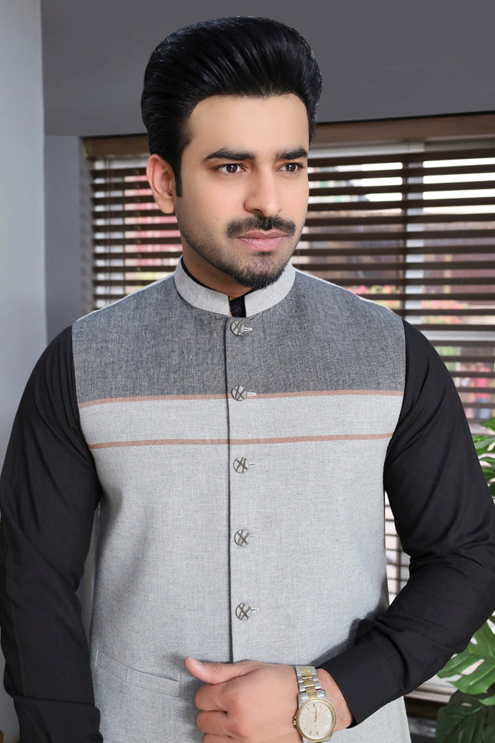 Men Cotton-Khaddar Waistcoat Grey-CD