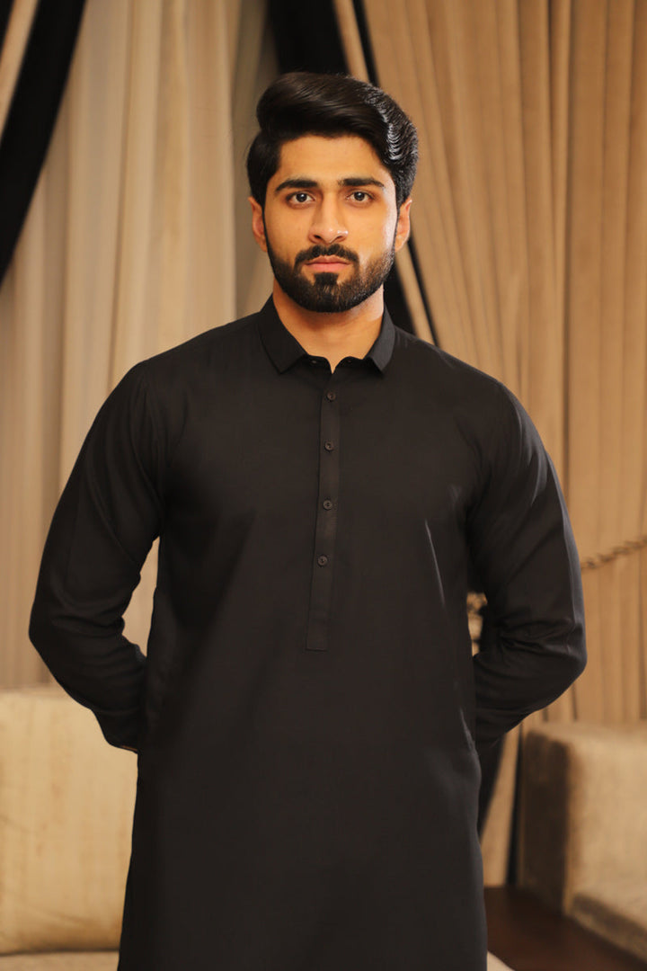 Men’s Black Shalwar Kameez – Premium Blended Fabric