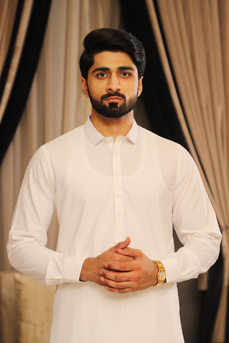 Men’s OFF White Shalwar Kameez – Premium Blended Fabric