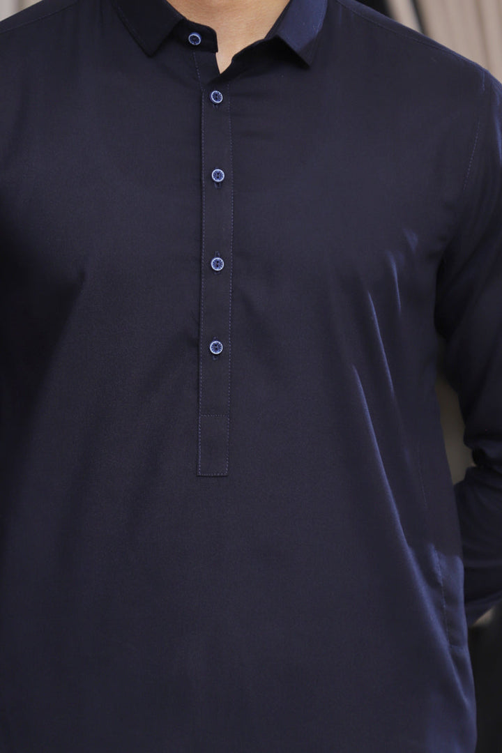 Men’s Classic Navy Blue Shalwar Kameez – Premium Blended Fabric